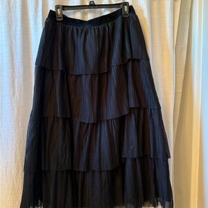 J. Crew Black Tiered Pleated Maxi Skirt